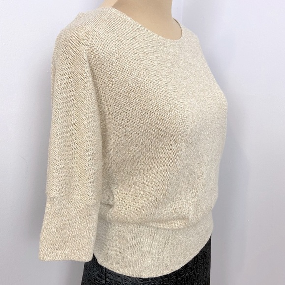 BCX Tie Back Iridescent Champagne 3/4 Sleeves Knit Sweater Top Size S - Picture 4 of 13